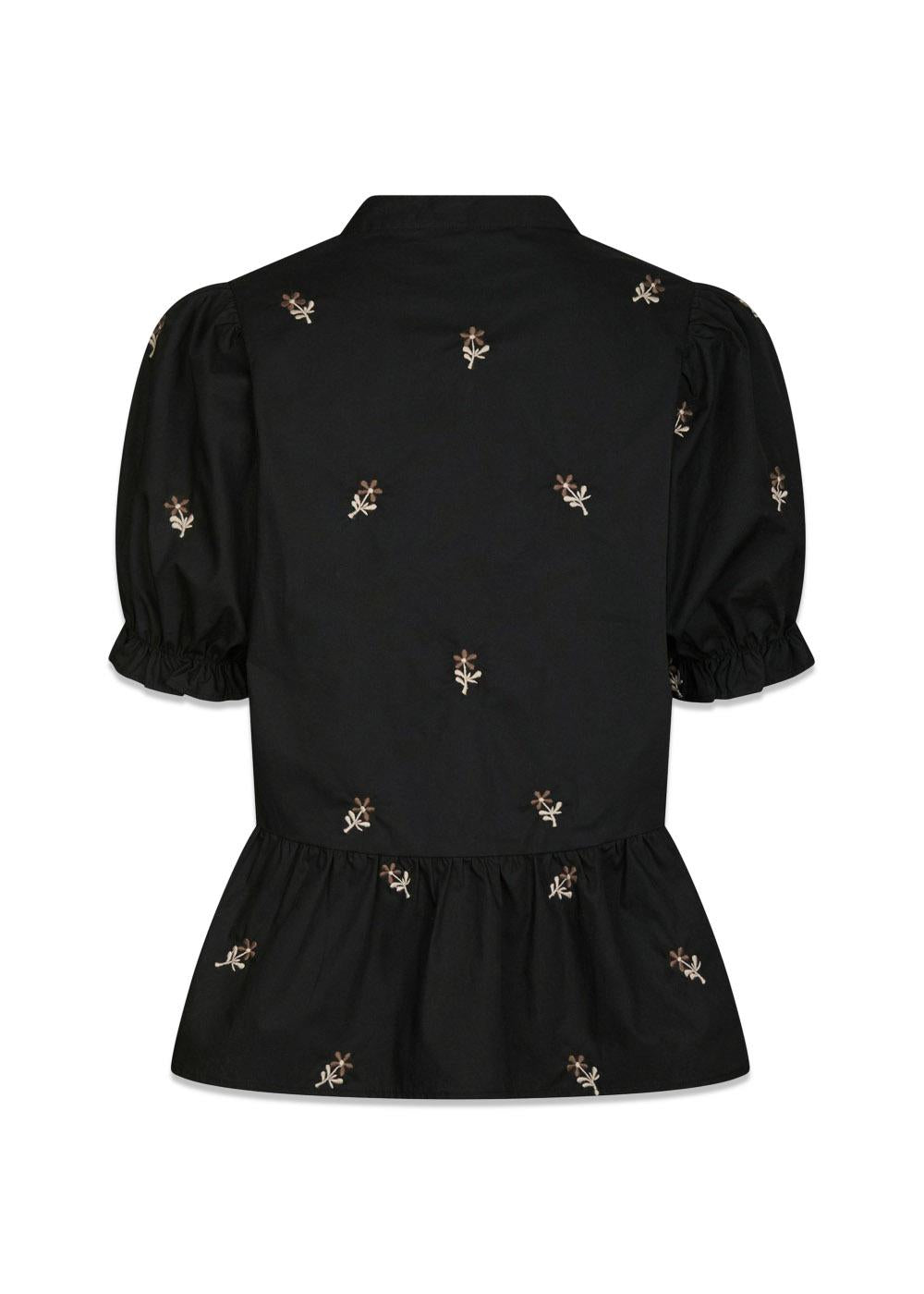 Savy Flower Emb Blouse - Black-Blouses-Neo Noir-Butler Loftet