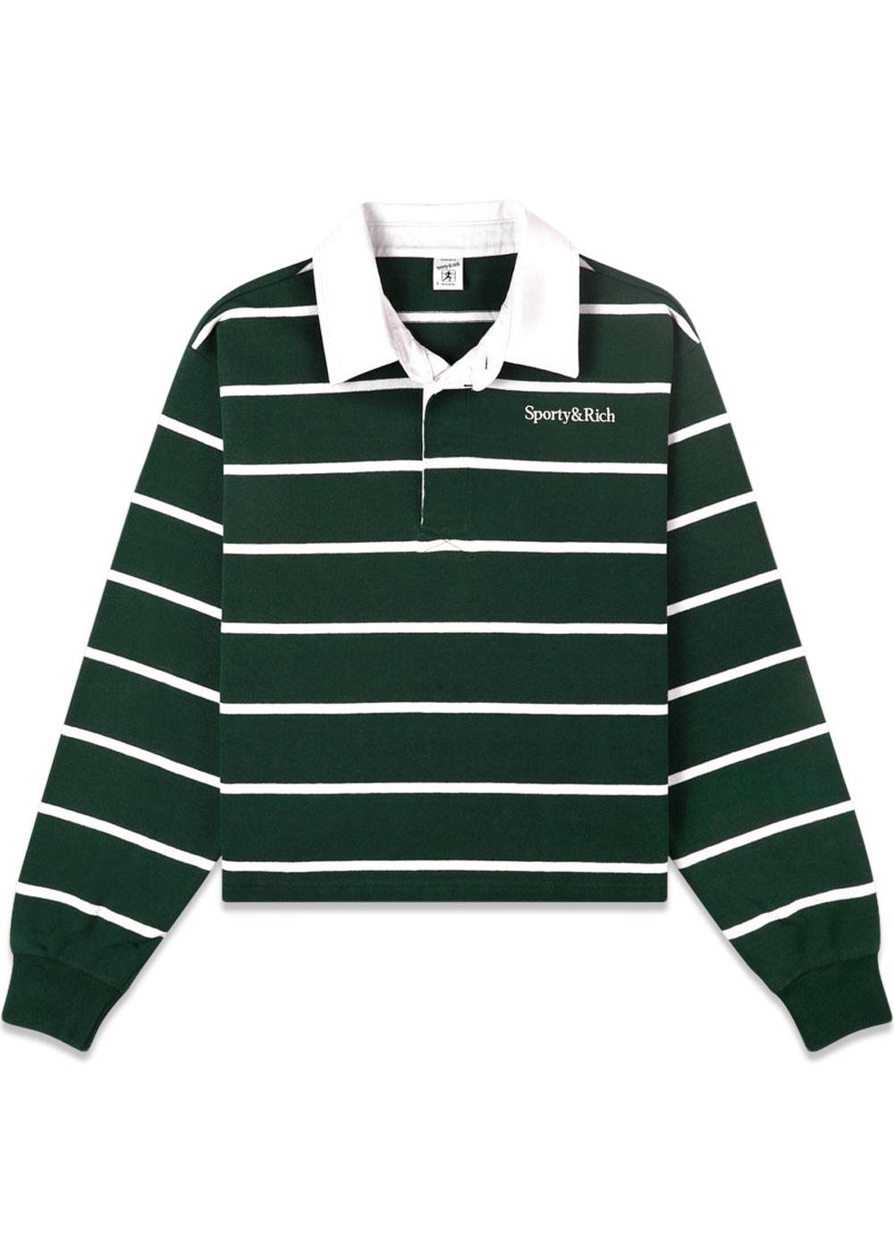 Serif Logo Cropped Rugby Polo - Forest/White-T-shirts-Sporty & Rich-Butler Loftet