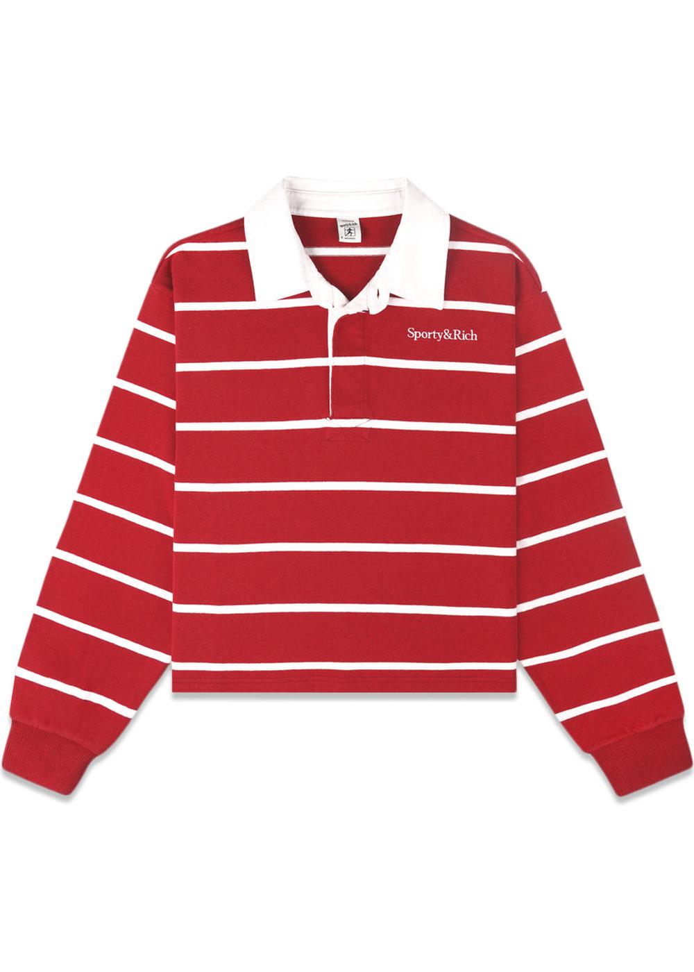 Serif Logo Cropped Rugby Polo - Ruby/White-T-shirts-Sporty & Rich-Butler Loftet