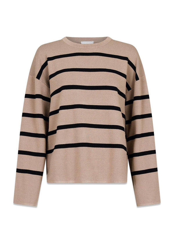 Neo Noirs Shana Stribe Knit Blouse - Khaki. Køb strik her.