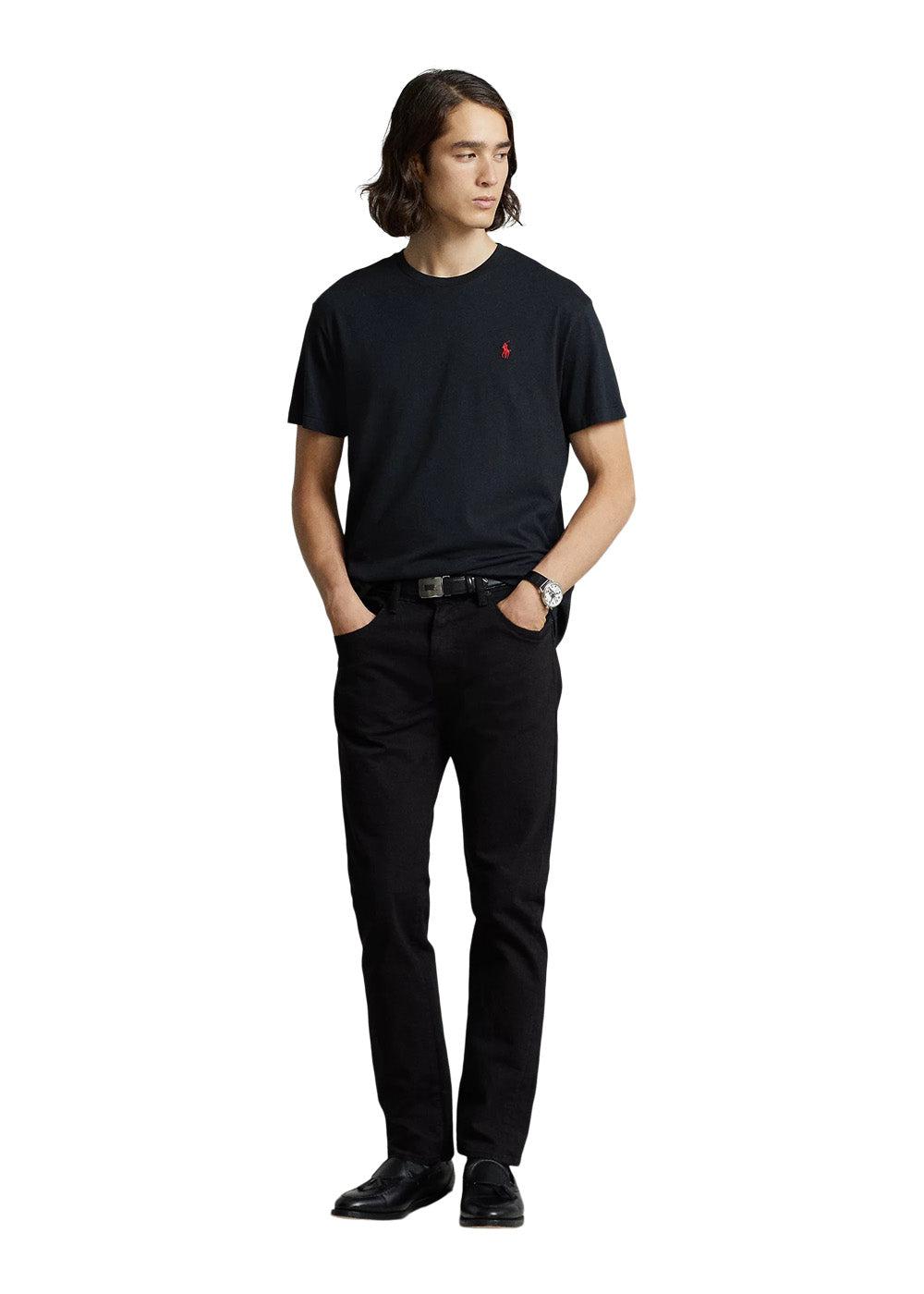 Short Sleeve Custom Slim Fit T-Shirt - Black-T-shirts-Ralph Lauren-Butler Loftet