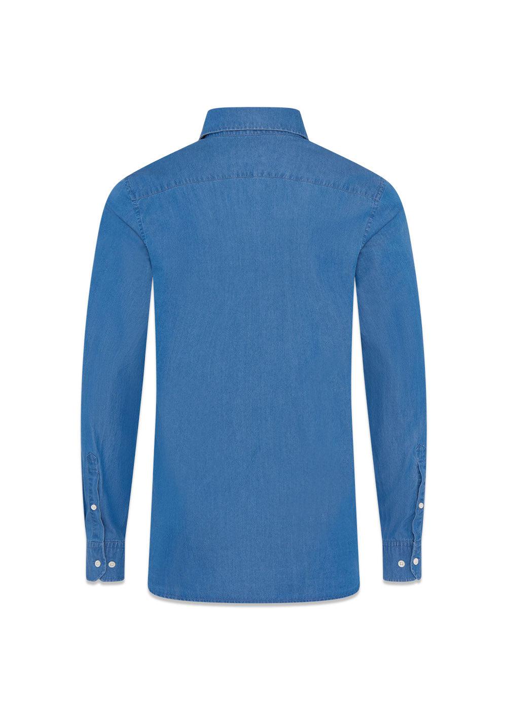 Slim Fit Cut Away Denim Shirt - Denim Blue-Shirts-Oscar Jacobson-Butler Loftet