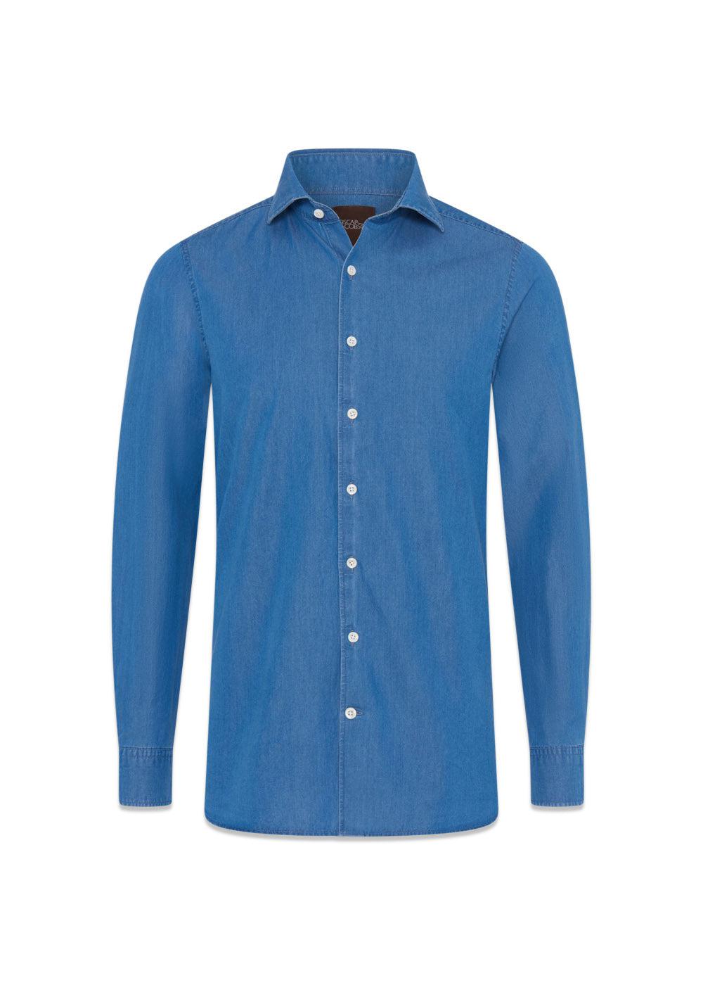 Slim Fit Cut Away Denim Shirt - Denim Blue-Shirts-Oscar Jacobson-Butler Loftet