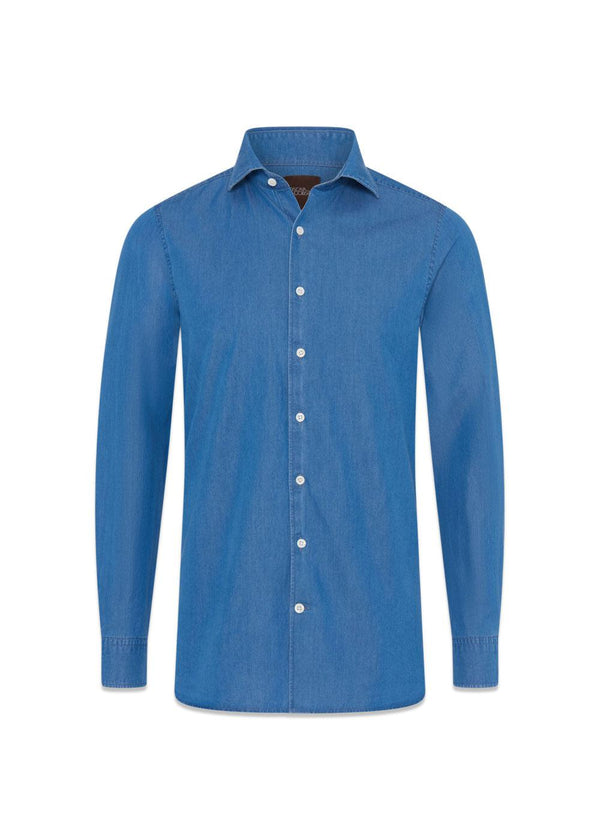 Slim Fit Cut Away Denim Shirt - Denim Blue-Shirts-Oscar Jacobson-Butler Loftet