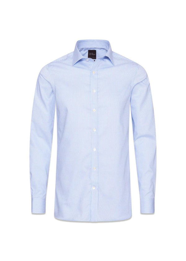 Slim Fit Cut Away Non Iron Banker Stripe - Light Blue-Shirts-Oscar Jacobson-Butler Loftet