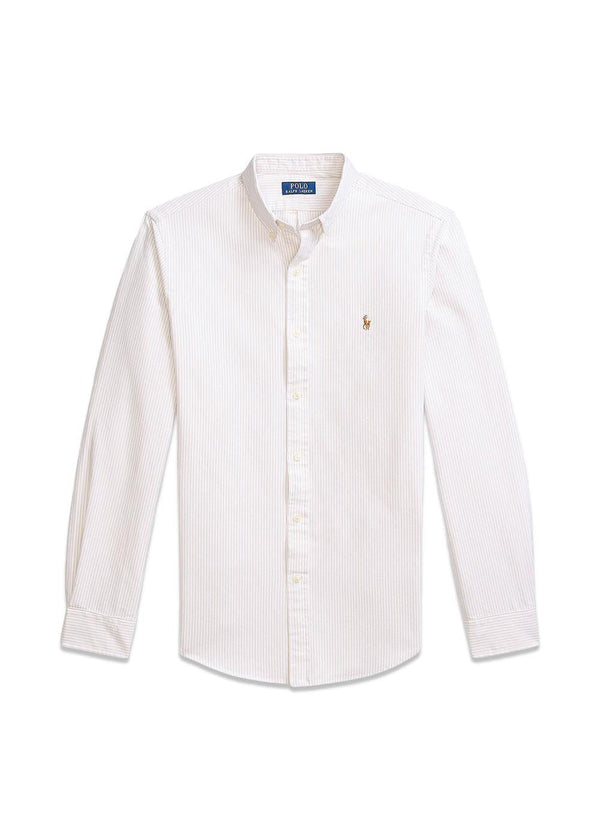 Slim Fit Striped Oxford Shirt - Coastel Beige/White-Shirts-Ralph Lauren-Butler Loftet