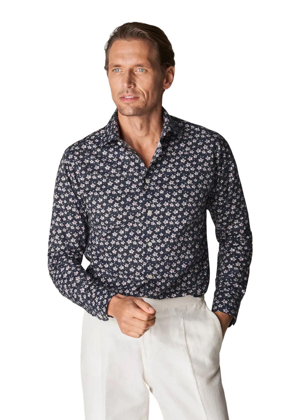 Slim - Floral Print Signature Twill - Navy-Shirts-Eton-Butler Loftet