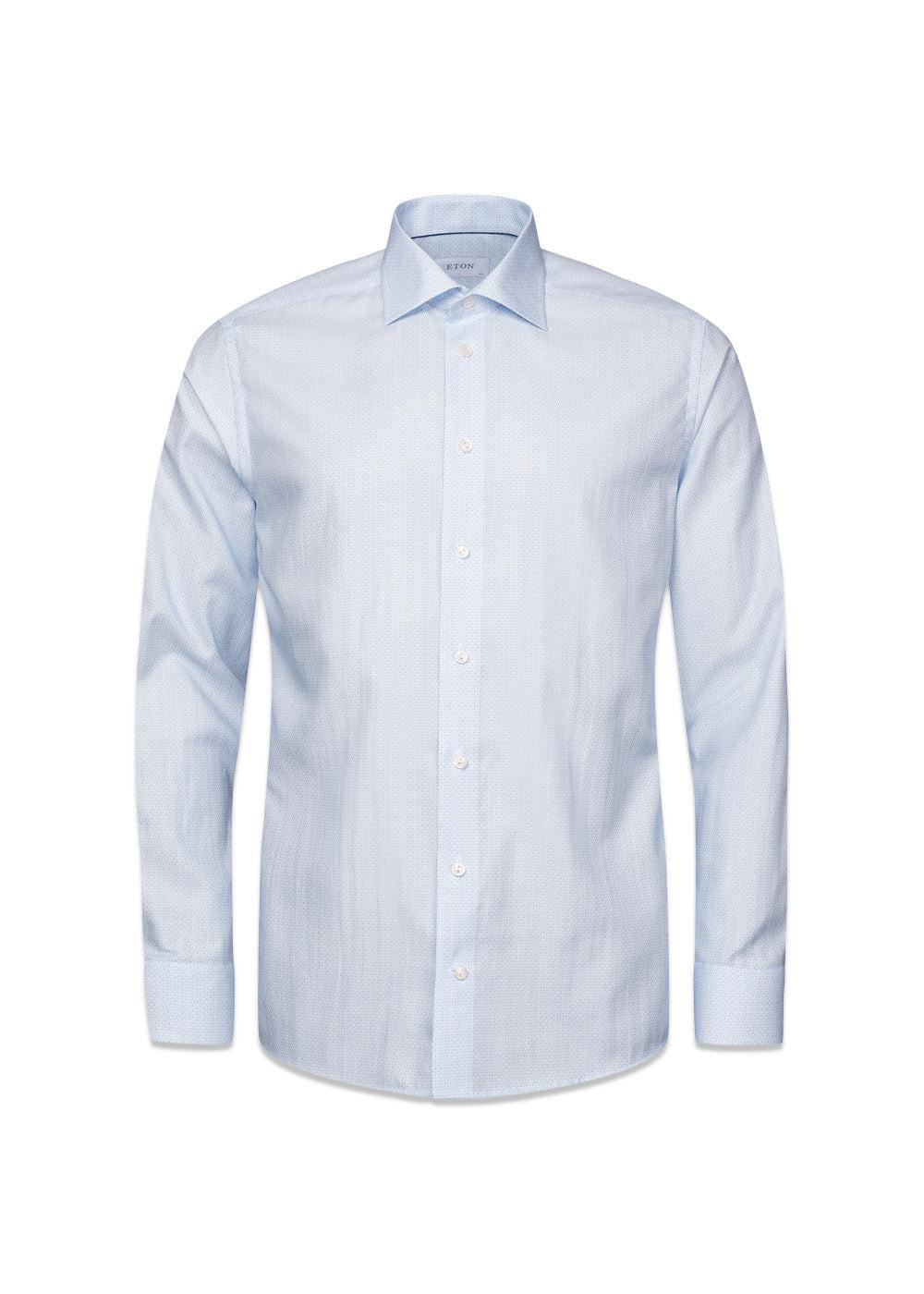 Slim Geometric Micro Print Twill Shirt - Light Blue