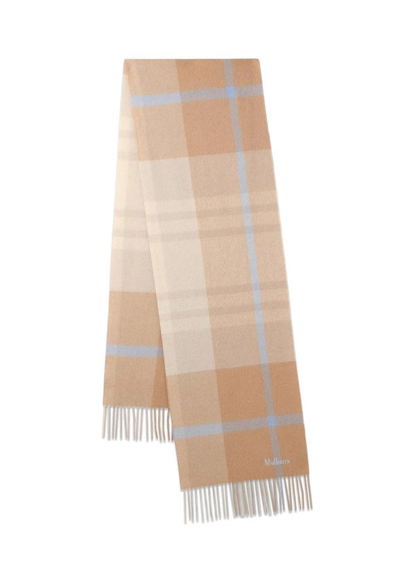 Small Check Merino Wool Scarf 30 x 200 - Camel-Poplin Blue-Scarf-Mulberry-Butler Loftet