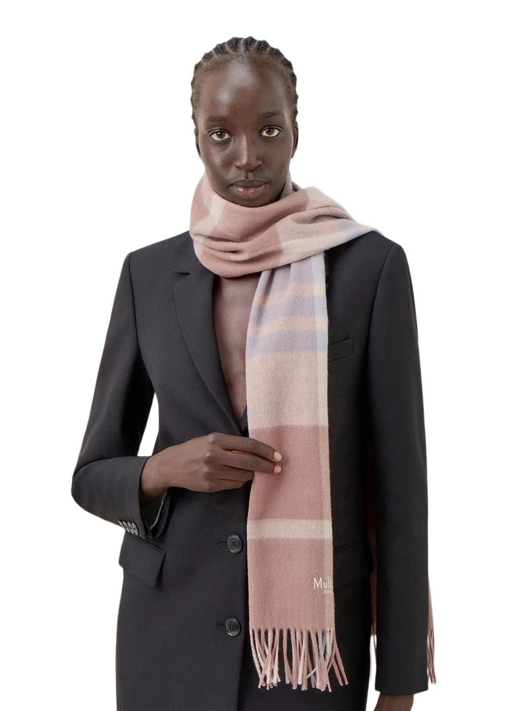 Small Check Merino Wool Scarf - Autumn Rose/Poplin-Scarf-Mulberry-Butler Loftet