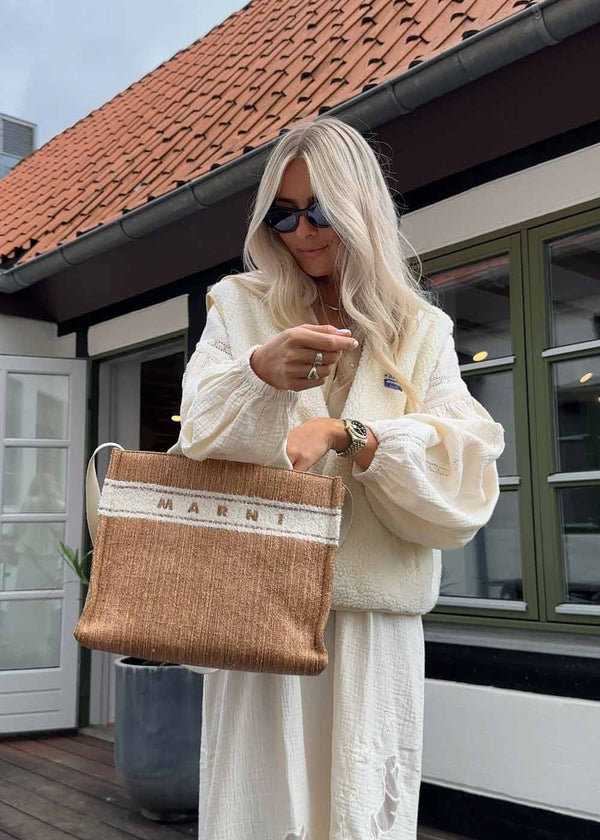 Small Raffia-Effect Tote Bag - Brown Raffia-Bags-Marni-Butler Loftet