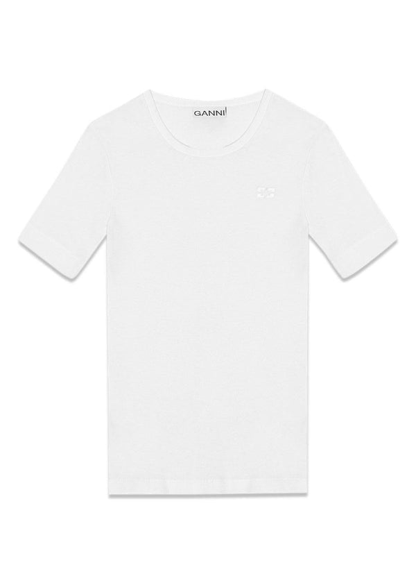Soft Cotton Rib Short Sleeve TShirt - Bright White-T-shirts-Ganni-Butler Loftet