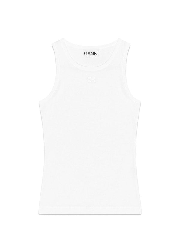 Soft Cotton Rib Tank Top - Bright White-Top-Ganni-Butler Loftet
