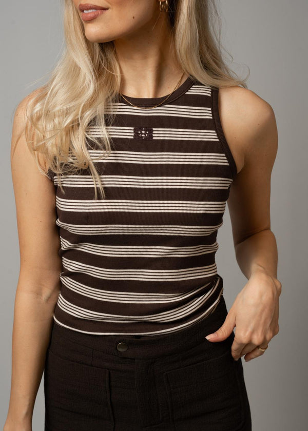 Soft Cotton Rib Tank Top Stripe - Mole-Top-Ganni-Butler Loftet