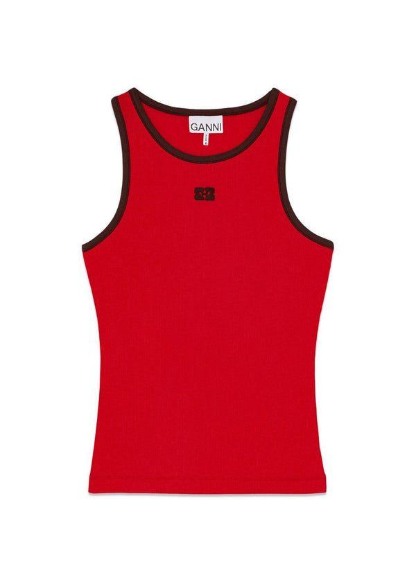 Soft cotton rib tank top - High Risk Red-Top-Ganni-Butler Loftet