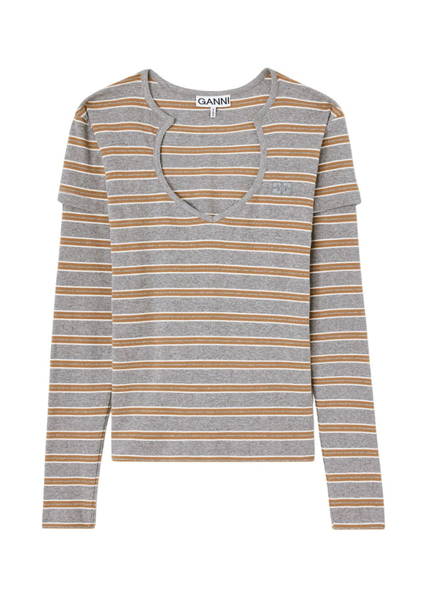 Soft cotton ribb v neck longsleeve - Paloma-Blouses-Ganni-Butler Loftet