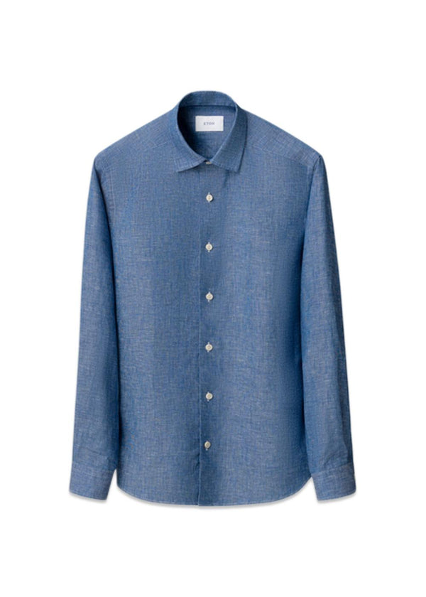 Solid Linen Shirt - Blue-Shirts-Eton-Butler Loftet