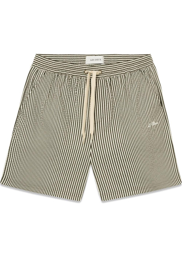 Stan Stripe Seersucker Swim Shorts - Olive Night/Light Ivory