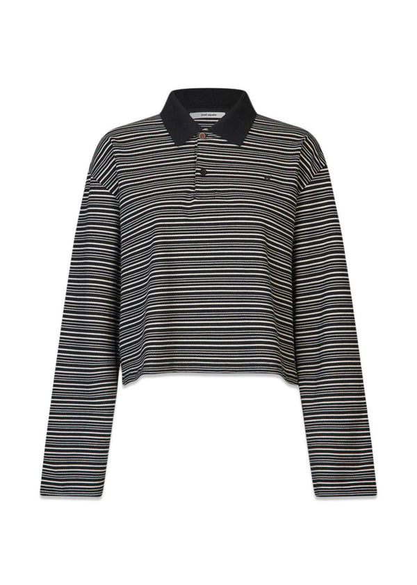 Steffi Boxy Polo - Black/Off White Stripe