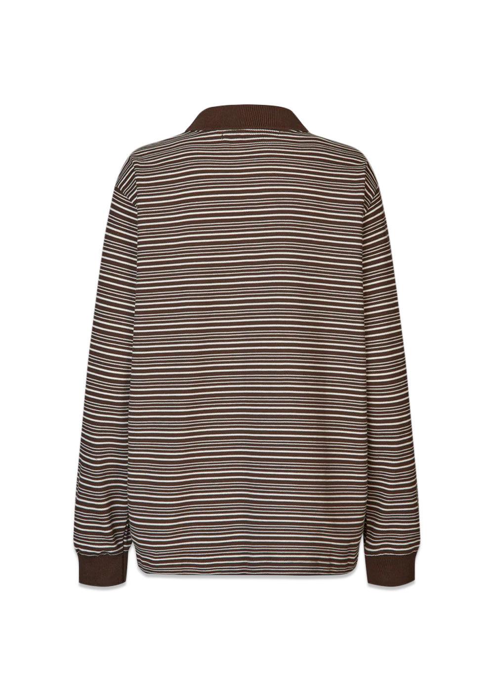 Steffi Oversized Polo - Coffee/Off White Stripe-Blouses-Oval Square-Butler Loftet