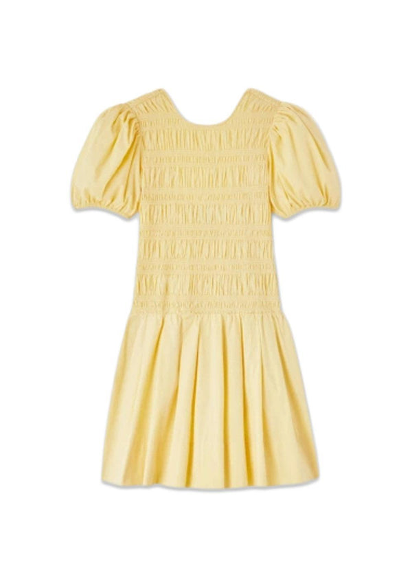 Stretch Cotton Mini Smocked Pleated Dress - Italian Straw-Dress-Ganni-Butler Loftet