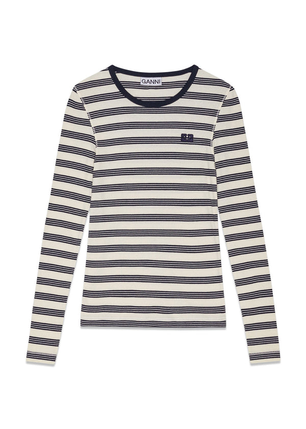Striped Soft Cotton Rib Long Sleeve T-Shirt - Sky Captain