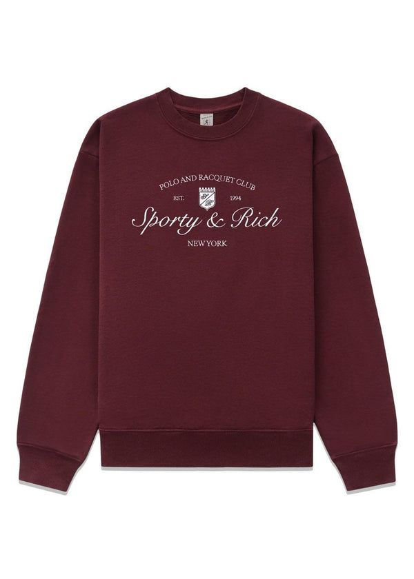 Syracuse Embroidered Crewneck - Bordeaux-Sweatshirts-Sporty & Rich-Butler Loftet