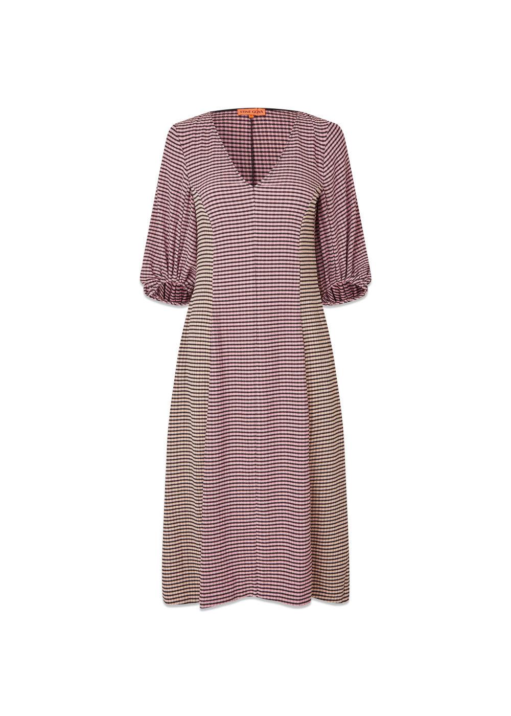 THREE-QUARTER SLEEVE MIDI DRESS - Pink/Black-Dress-Stine Goya-Butler Loftet