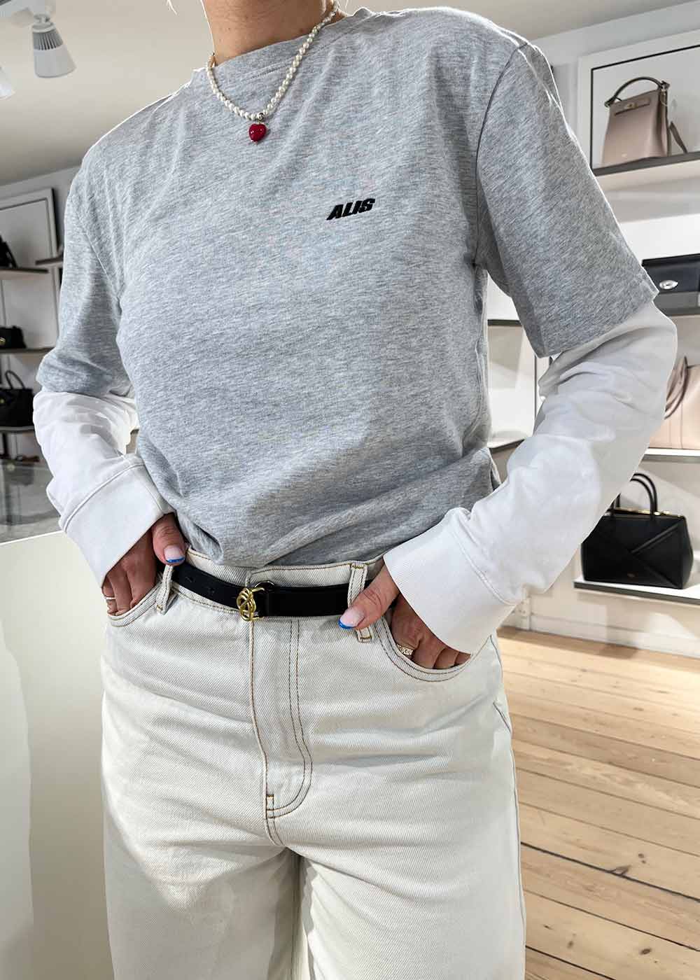 TOREY CROPPED T-SHIRT W/ LOGO - Grey Melange-T-shirts-ALIS-Butler Loftet
