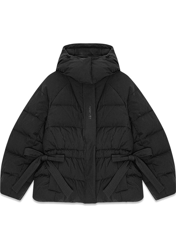 Tech Seersucker Oversized Puffer Jacket - Black