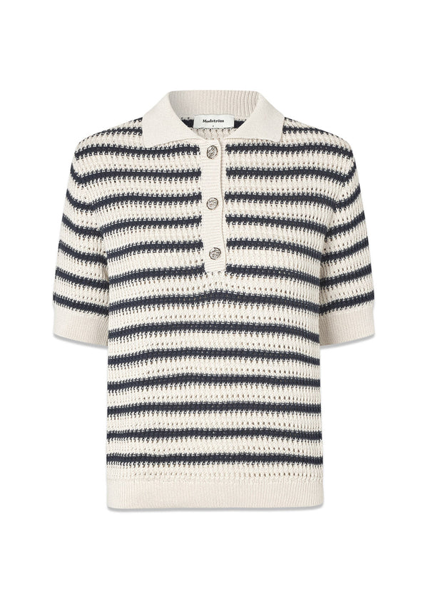 Tellymd SS polo - Navy White Stripe-Blouses-Modström-Butler Loftet