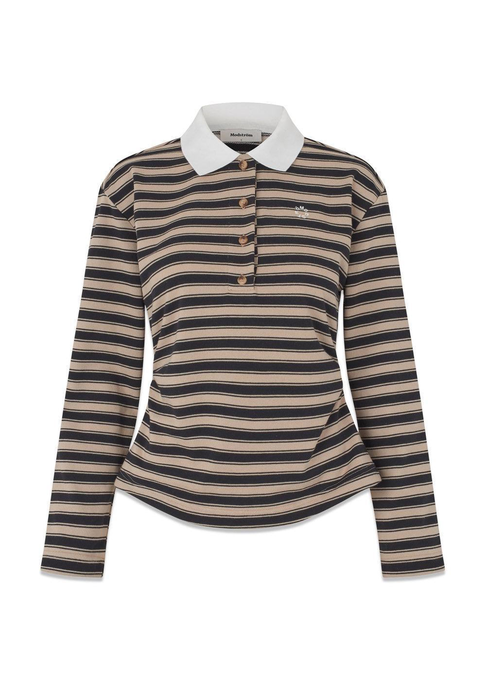 Trinnymd polo - Beige Black Stripe-T-shirts-Modström-Butler Loftet