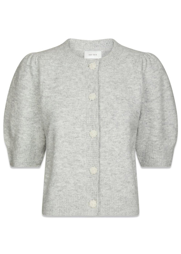 Trudy Deco Knit Cardigan - Light Grey Melange-Knitwear-Neo Noir-Butler Loftet