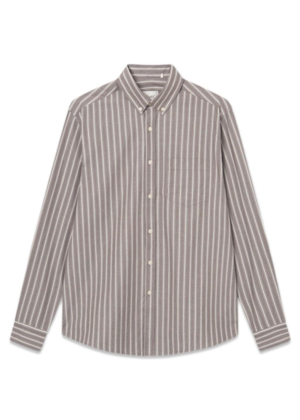 VISION SHIRT - Cold Brown/Khaki Stripe-Shirts-Forét-Butler Loftet