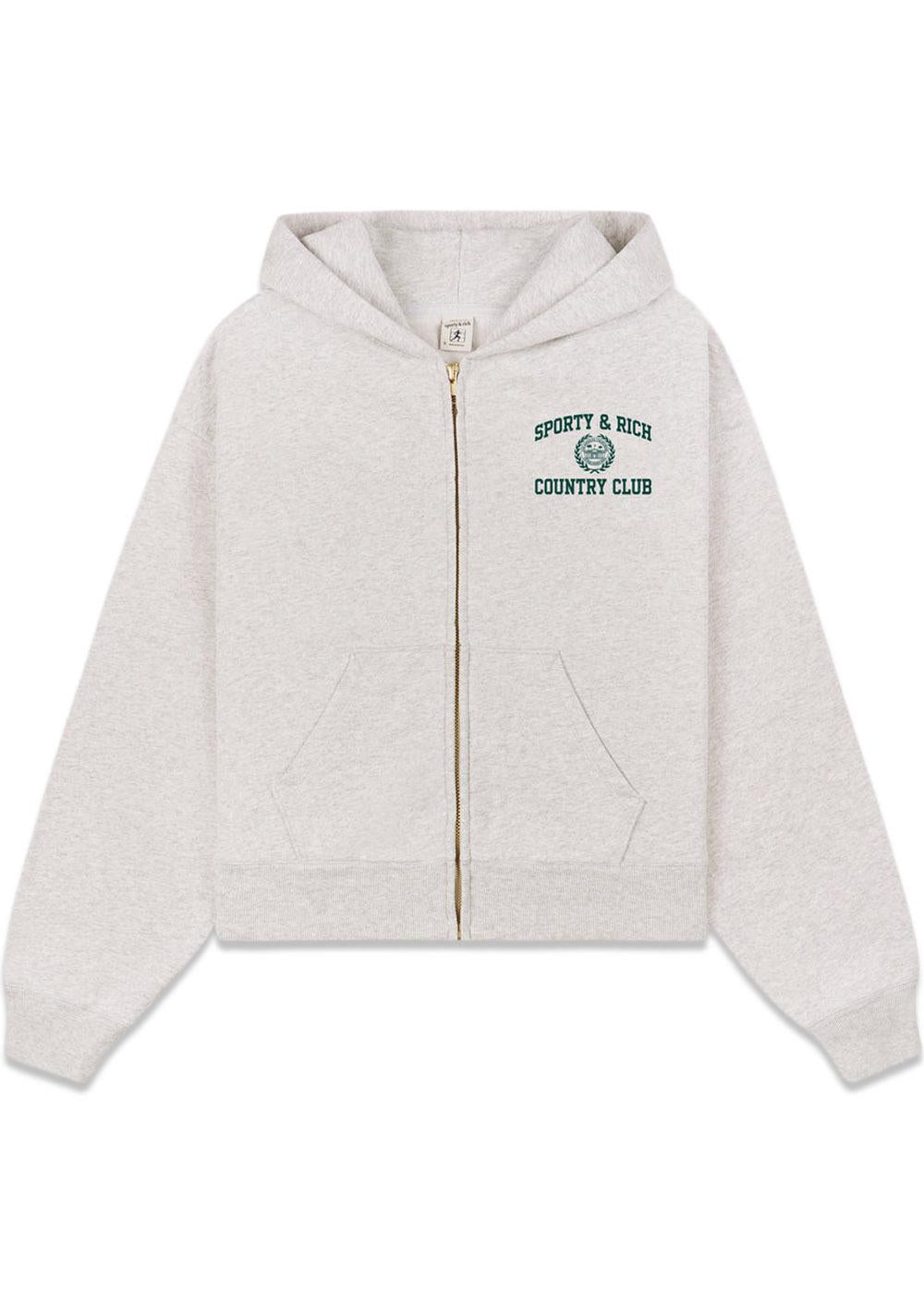 Varsity Crest Cropped Zip Hoodie - Heather Gray-Hoodies-Sporty & Rich-Butler Loftet