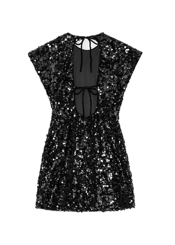 Velvet Sequins Mini Dress - Black