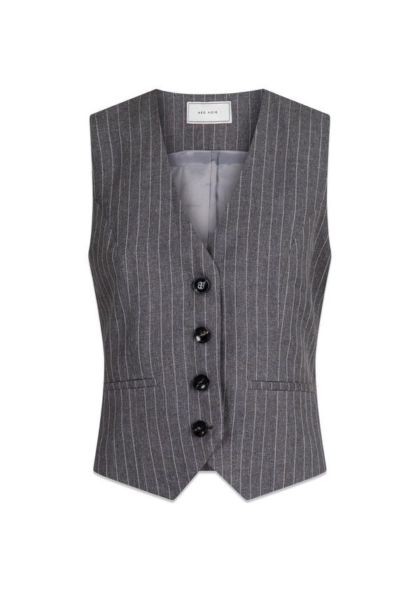 Neo Noirs Vendetta Pinstripe Waistcoat - Grey Melange. Køb veste her.
