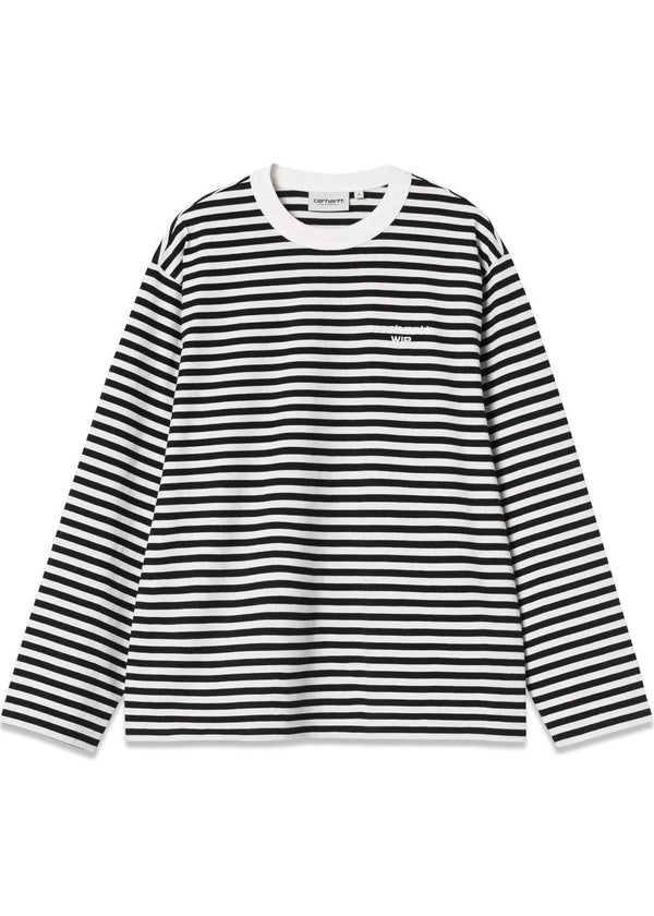 W L/S Ezra T-Shirt - Ezra Stripe, Black / Wax-T-shirts-Carhartt WIP-Butler Loftet