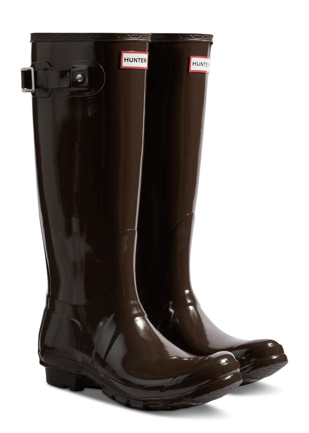 WOMENS ORIGINAL TALL GLOSS BOOT - Chocolate Brown-Boots-Hunter-Butler Loftet