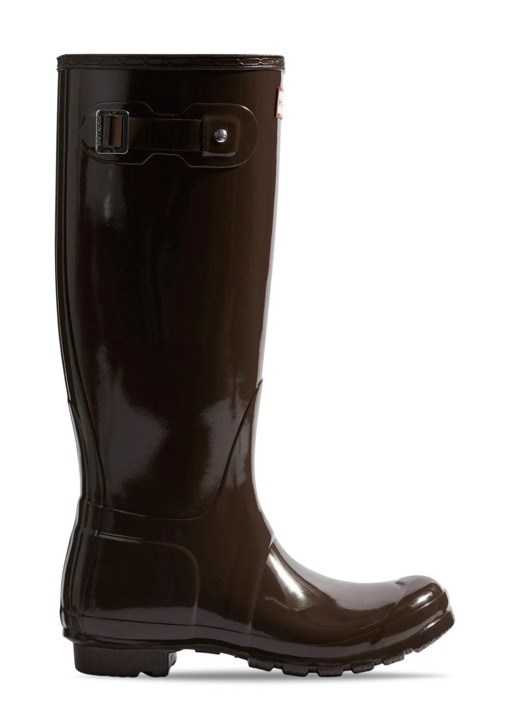 WOMENS ORIGINAL TALL GLOSS BOOT - Chocolate Brown-Boots-Hunter-Butler Loftet