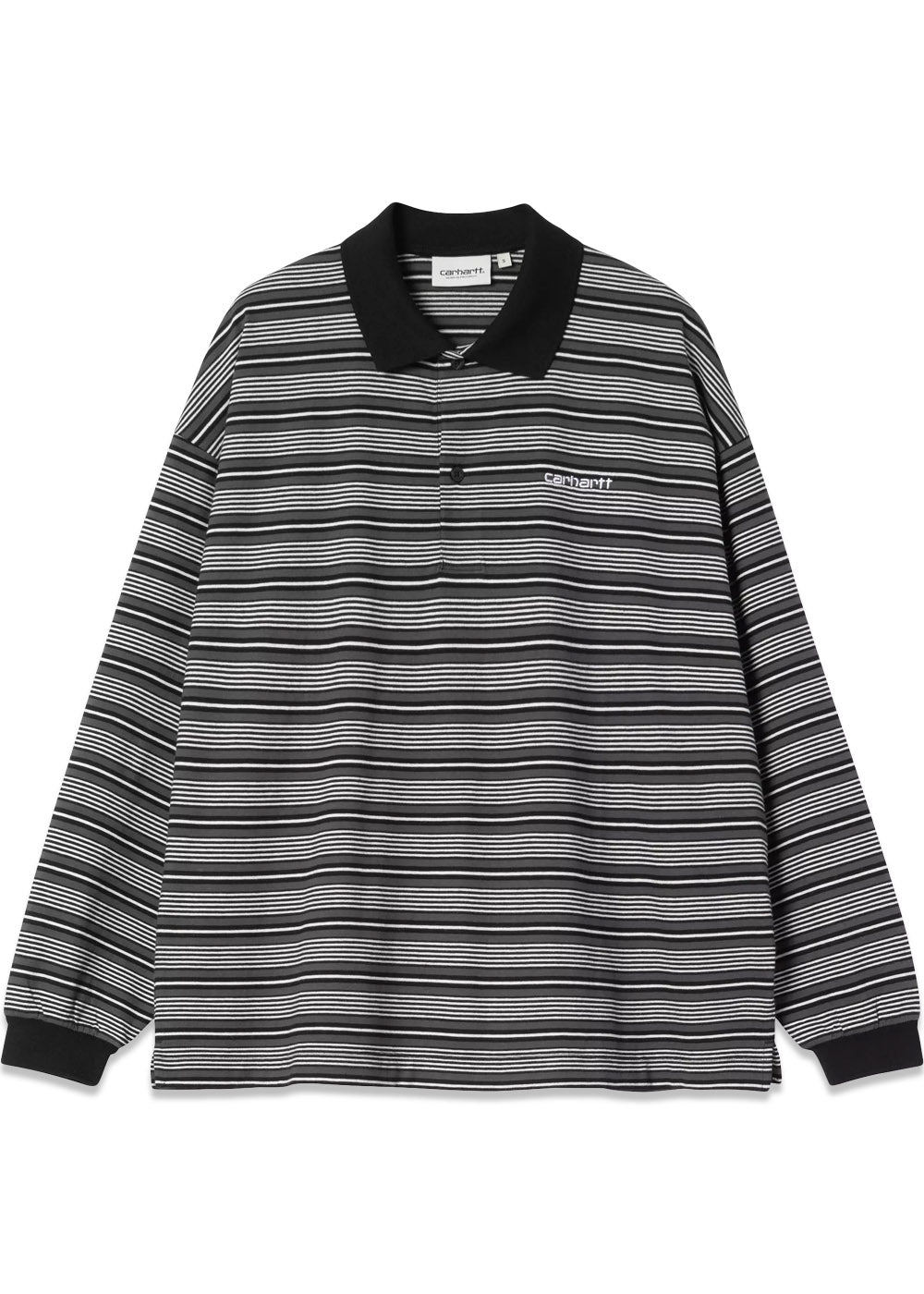 Women's L/S Largo Polo T-Shirt - Largo Stripe, Black-Blouses-Carhartt WIP-Butler Loftet