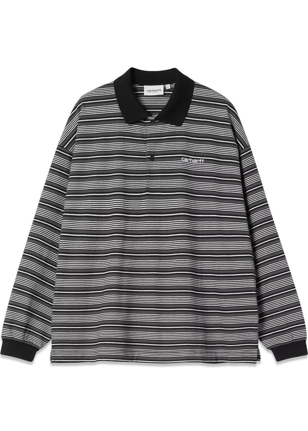 Women's L/S Largo Polo T-Shirt - Largo Stripe, Black-Blouses-Carhartt WIP-Butler Loftet