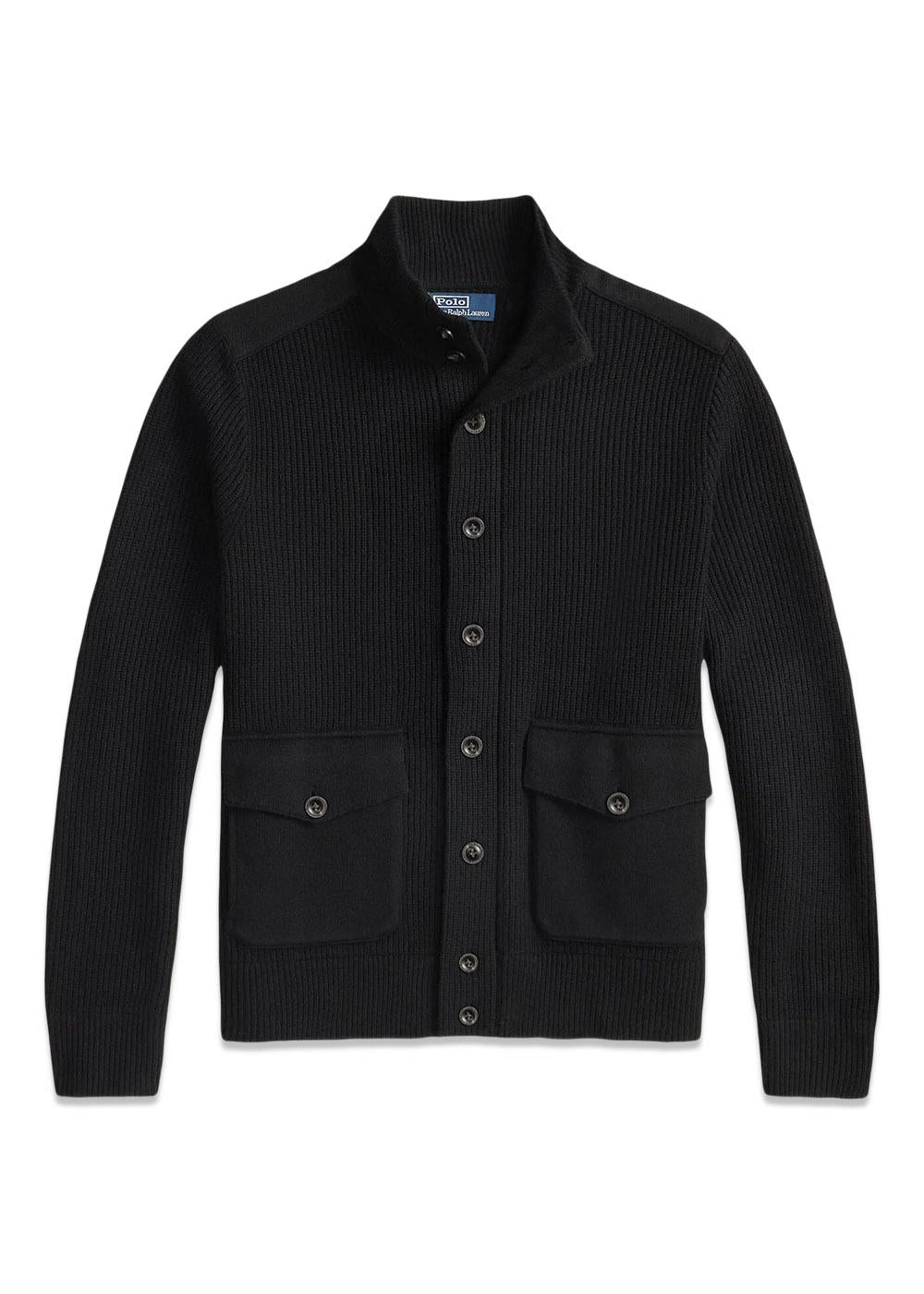 Wool Mockneck Cardigan - Black-Knitwear-Ralph Lauren-Butler Loftet