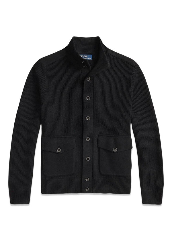 Wool Mockneck Cardigan - Black-Knitwear-Ralph Lauren-Butler Loftet