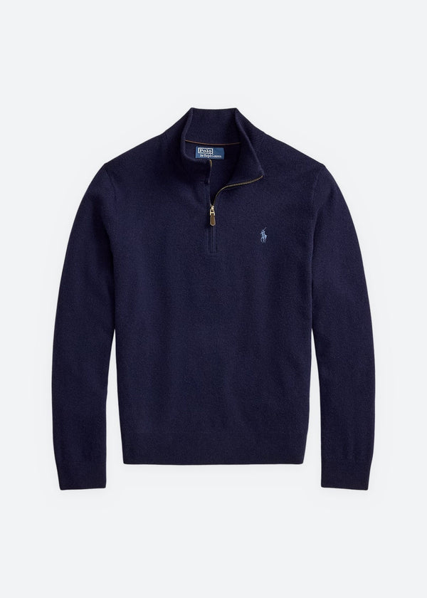Wool Quater Zip Sweater - Blue