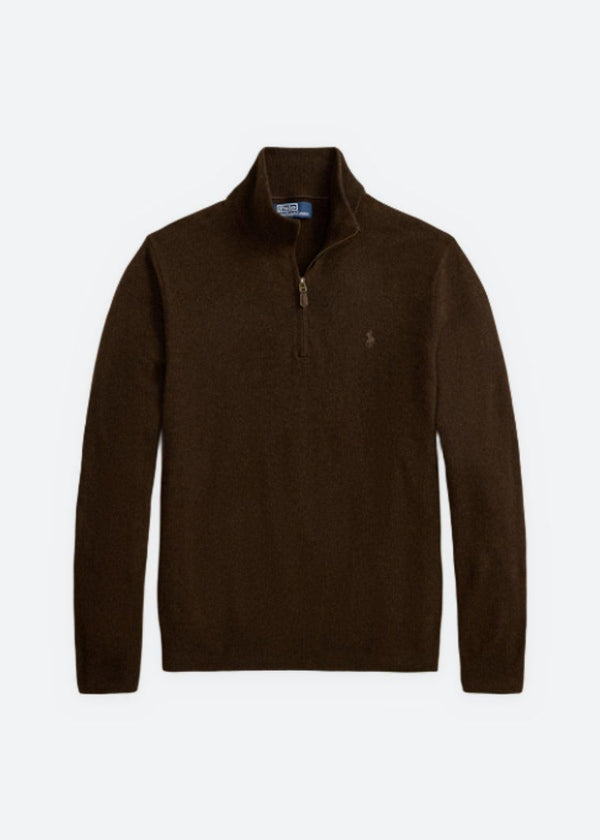 Wool Quater Zip Sweater - Brown