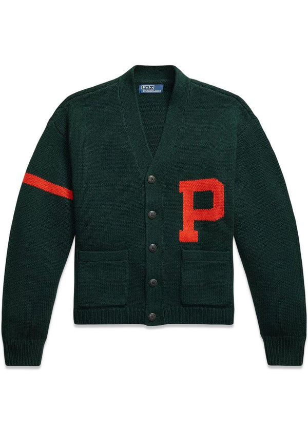 Wool V-Neck Letter Cardigan - Moss Green-Knitwear-Ralph Lauren-Butler Loftet