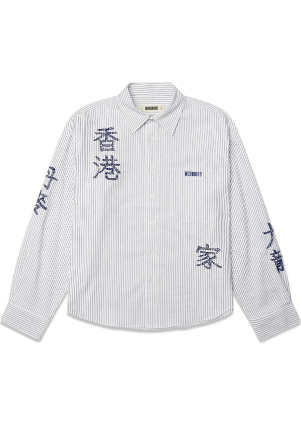 Xing Ox Writing Shirt - White-Navy-Shirts-Woodbird-Butler Loftet