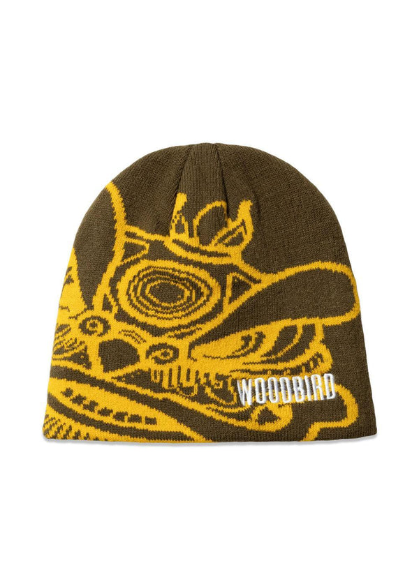 Yan Lion JQ Beanie - Dark Brown-Yellow-Accessories-Woodbird-Butler Loftet