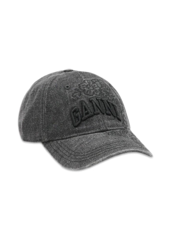 Washed Embroidery Denim Cap - Black Washed